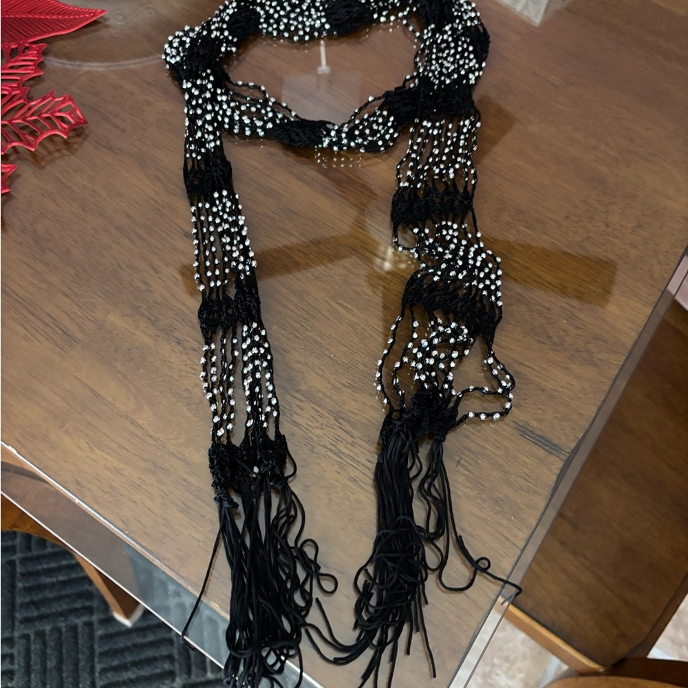 Elegant Black and silver Beaded lightweight scarf